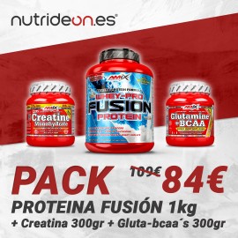 Pack Whey Fusion 1Kg + Creatina 300gr + Gluta-bcaa 300gr - Amix