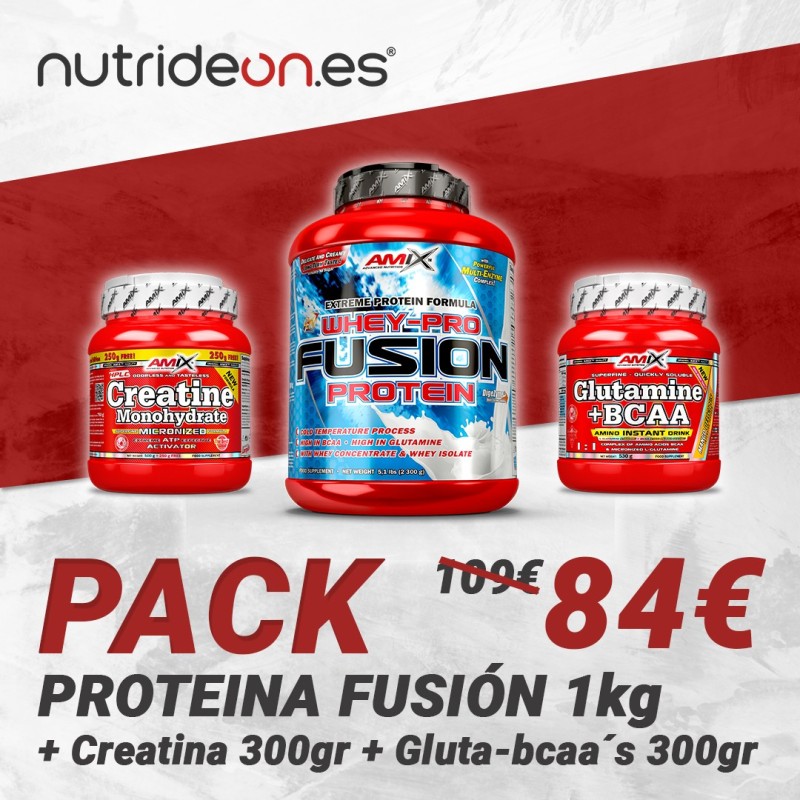 Pack Whey Fusion 1Kg + Creatina 300gr + Gluta-bcaa 300gr - Amix